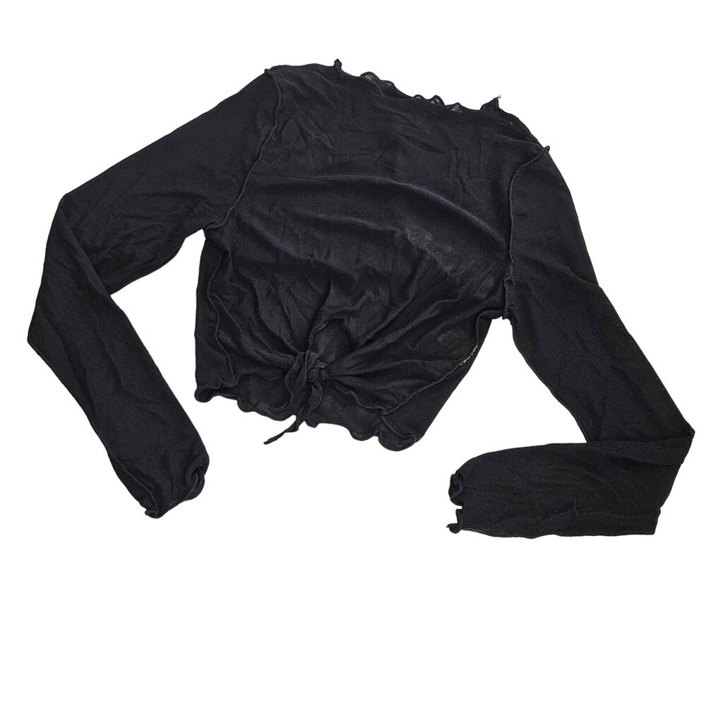Tic Toc LA Mesh Sheer Long Sleeves Crop Top Tie Front in Black Size Small